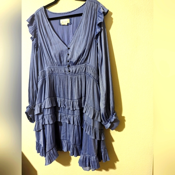 Anthropologie Blue Ruffled Mini Dress - Picture 6 of 13